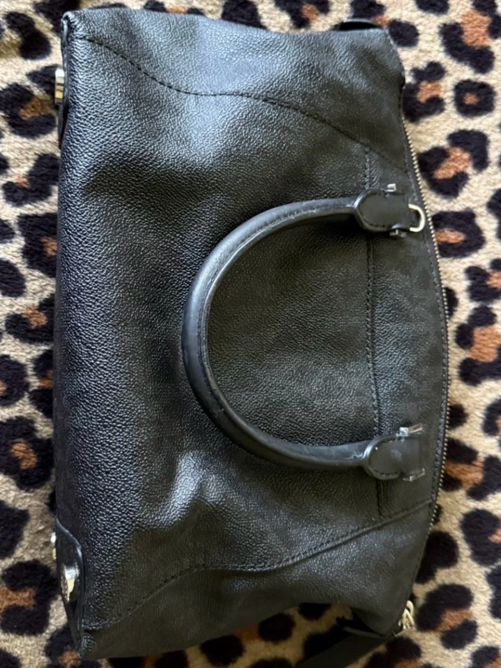 Michael Kors Black Leather Tote Satchel with Gold Accent